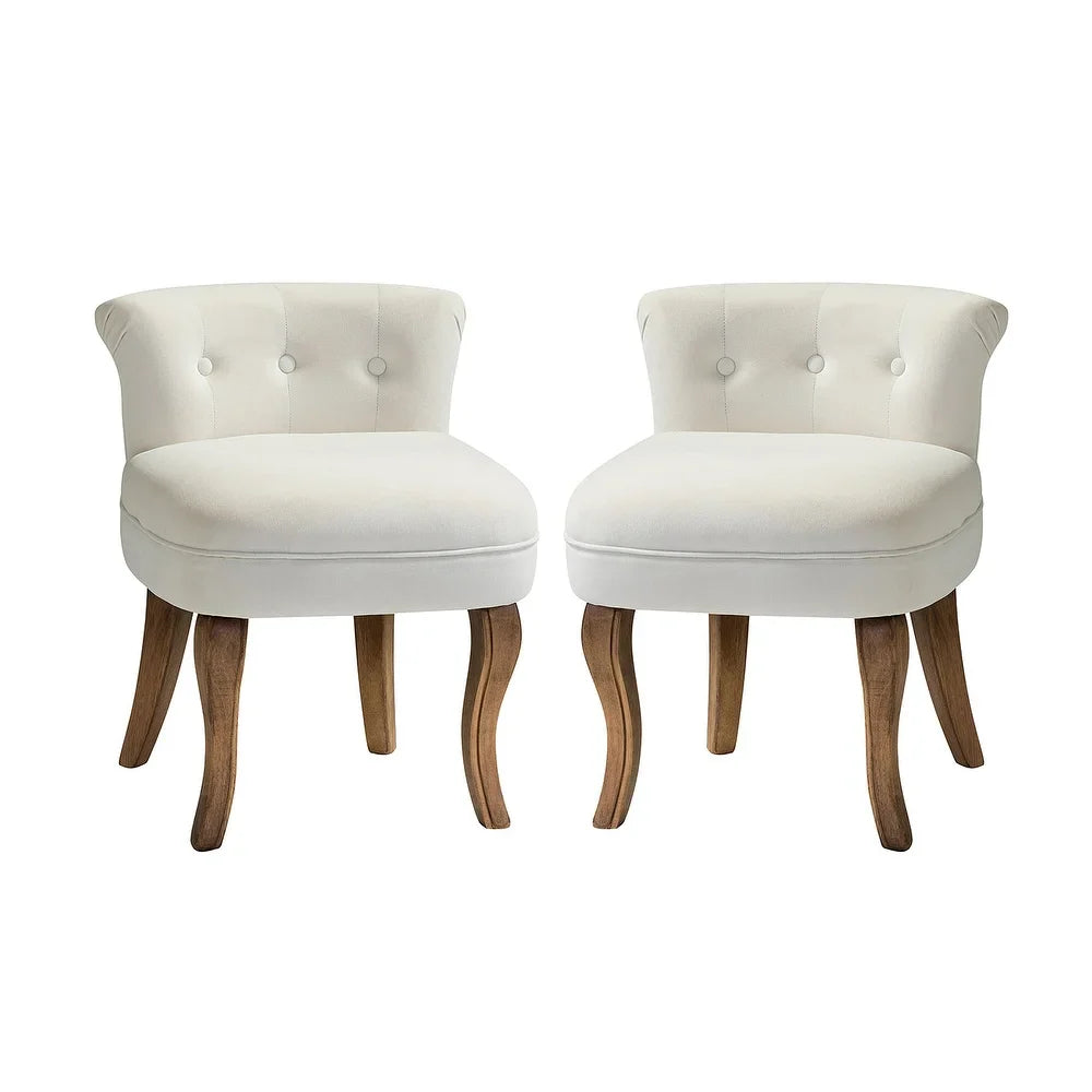 Xacobo Modern Velvet Tufted Vanity Stool with Wood Legs Set of 2
