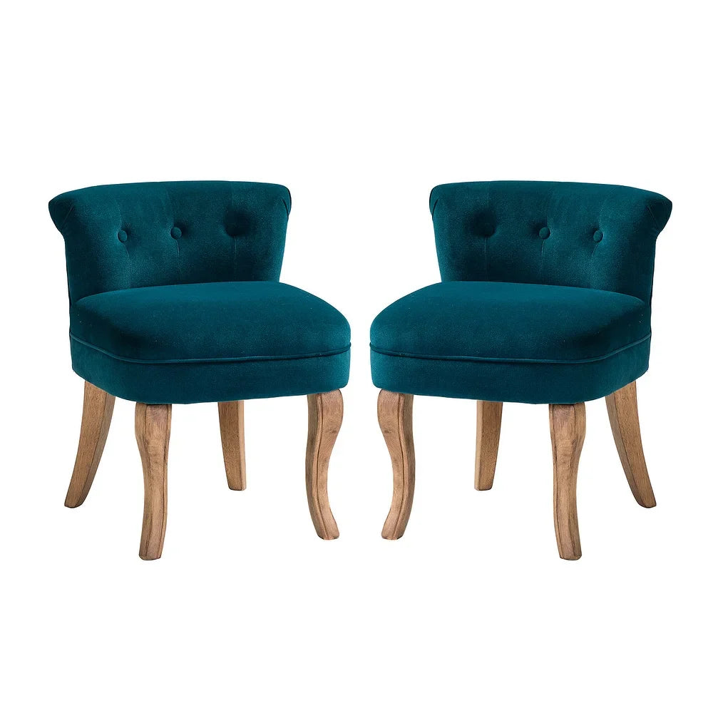 Xacobo Modern Velvet Tufted Vanity Stool with Wood Legs Set of 2