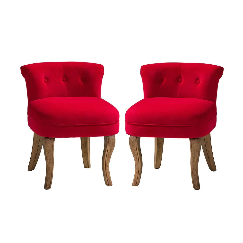 Xacobo Modern Velvet Tufted Vanity Stool with Wood Legs Set of 2