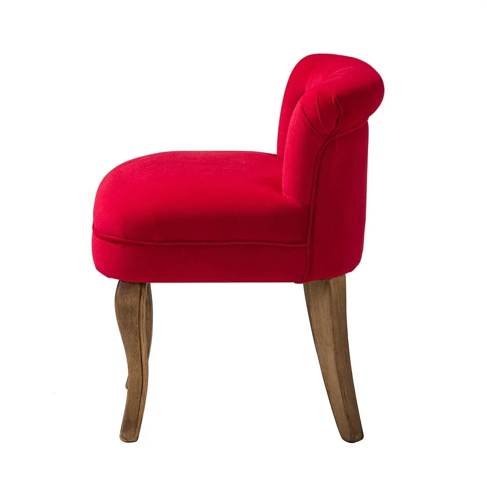 Xacobo Modern Velvet Tufted Vanity Stool with Wood Legs Set of 2