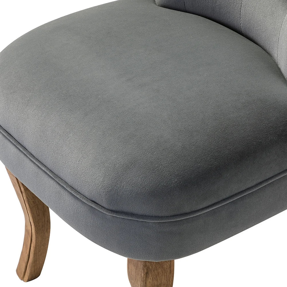 Xacobo Modern Velvet Tufted Vanity Stool with Wood Legs Set of 2