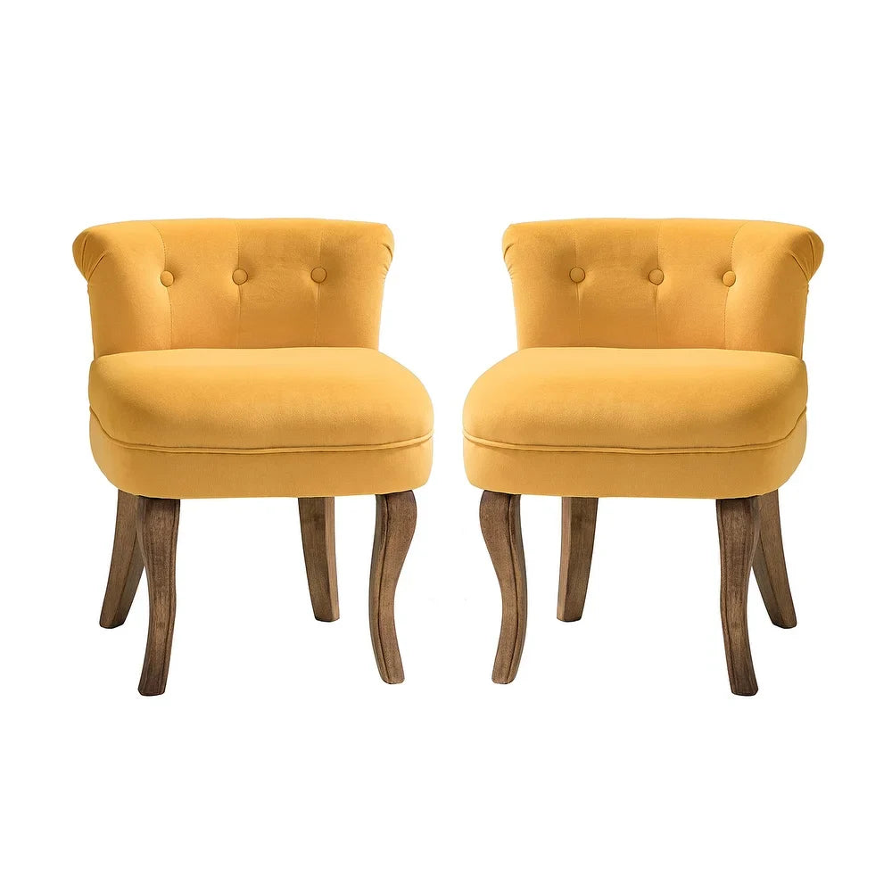 Xacobo Modern Velvet Tufted Vanity Stool with Wood Legs Set of 2