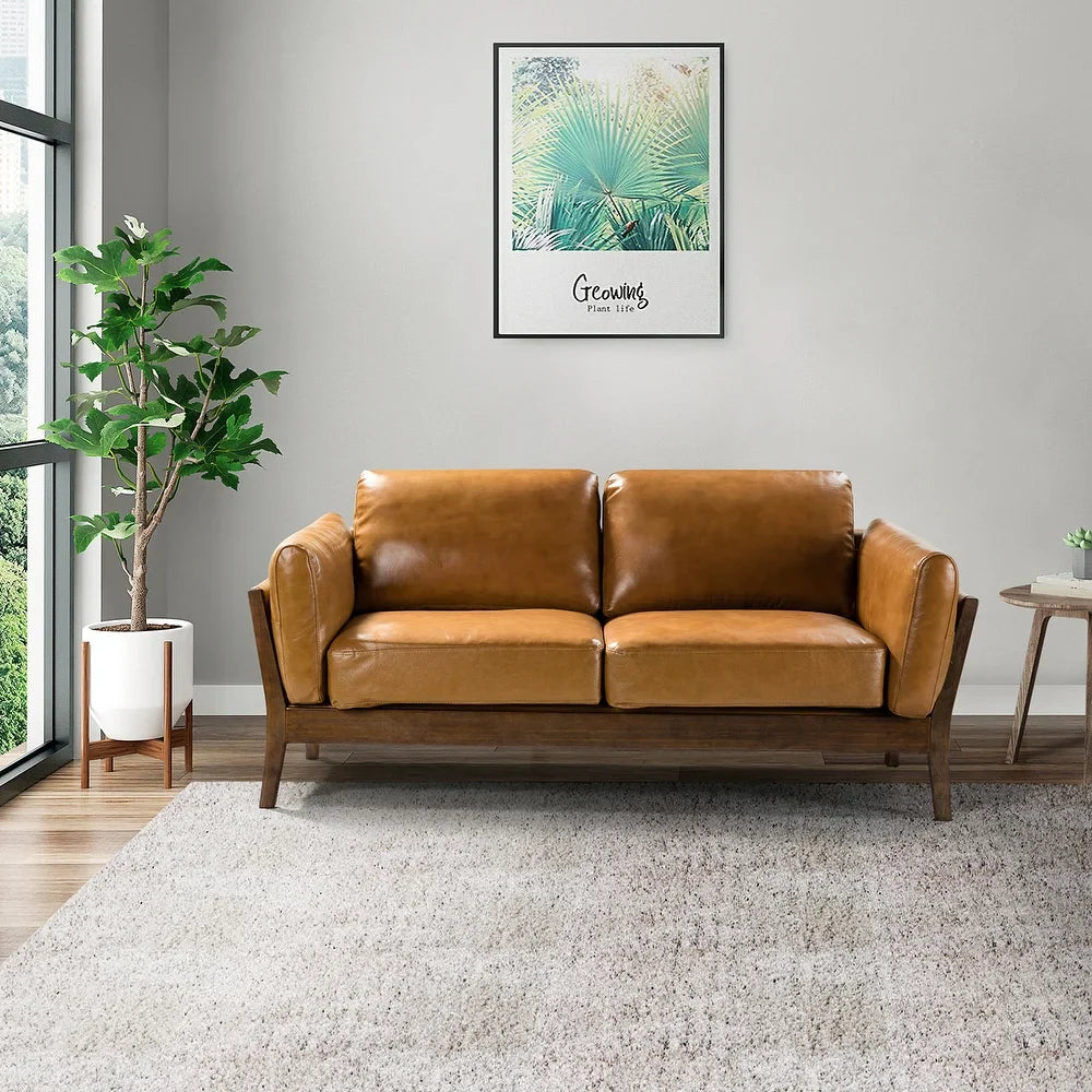 Yukon 74" Comfy Genuine Leather Arm Sofa with Removable Cushions