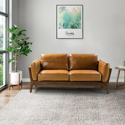 Yukon 74" Comfy Genuine Leather Arm Sofa with Removable Cushions