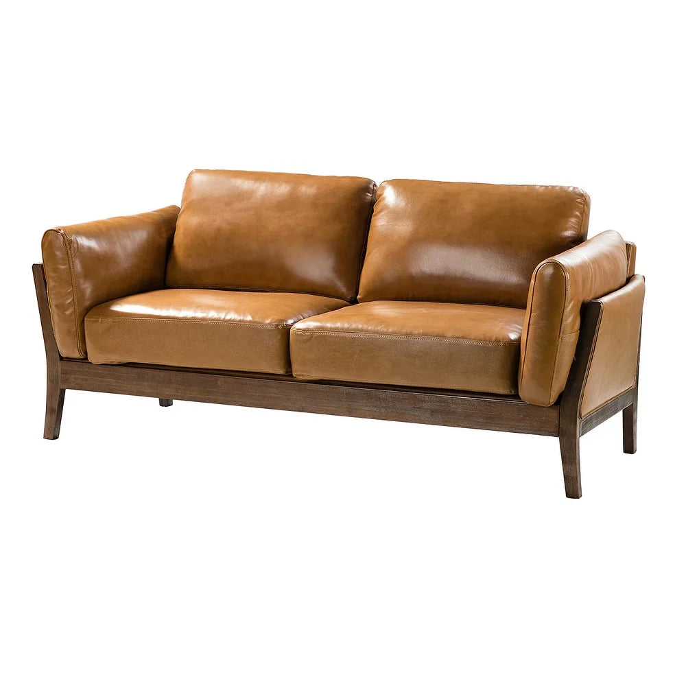 Yukon 74" Comfy Genuine Leather Arm Sofa with Removable Cushions