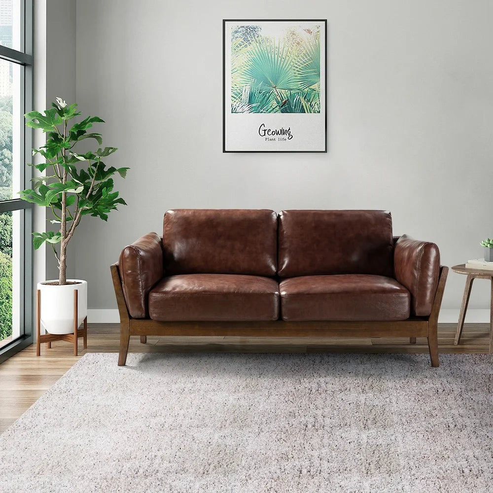 Yukon 74" Comfy Genuine Leather Arm Sofa with Removable Cushions