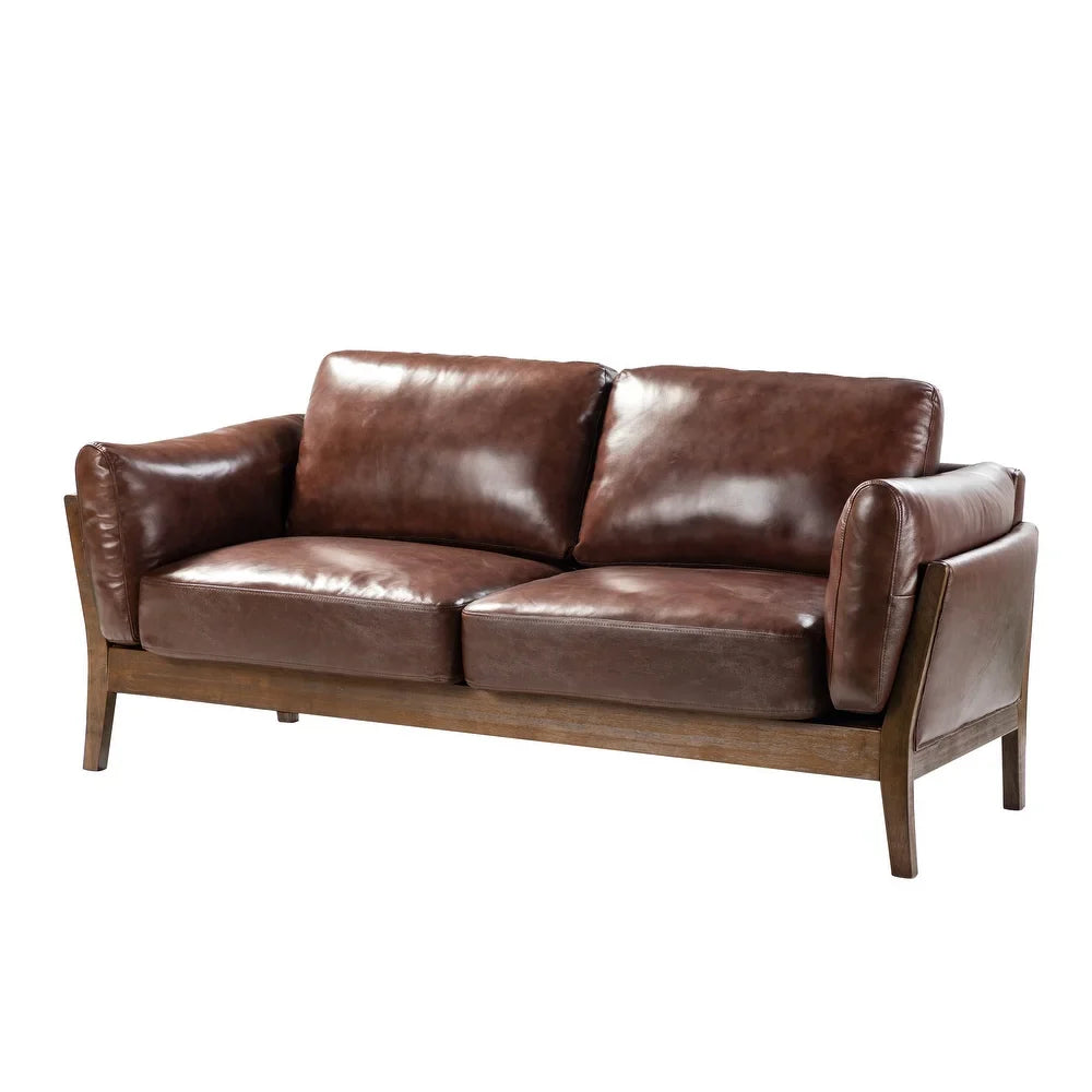 Yukon 74" Comfy Genuine Leather Arm Sofa with Removable Cushions