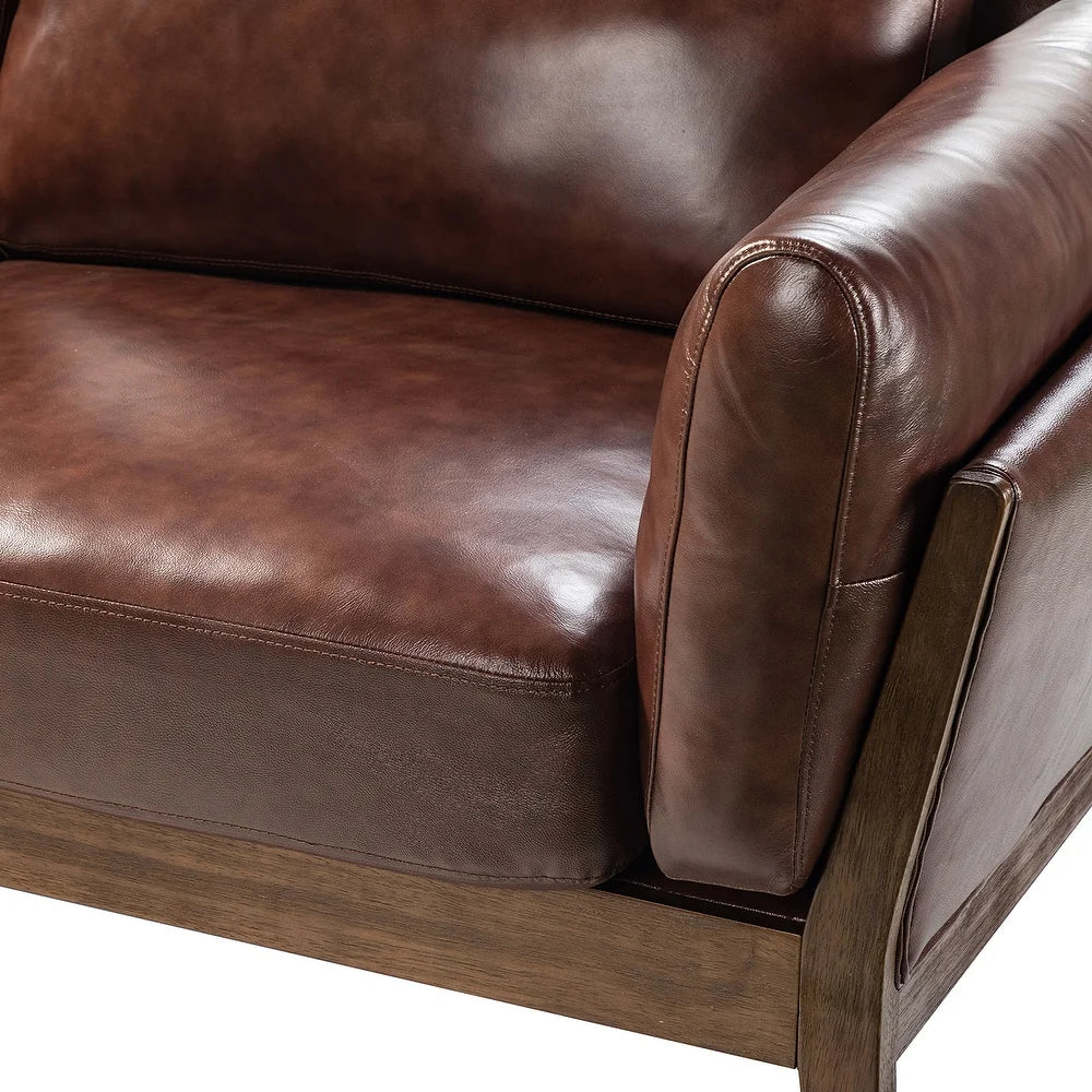 Yukon 74" Comfy Genuine Leather Arm Sofa with Removable Cushions
