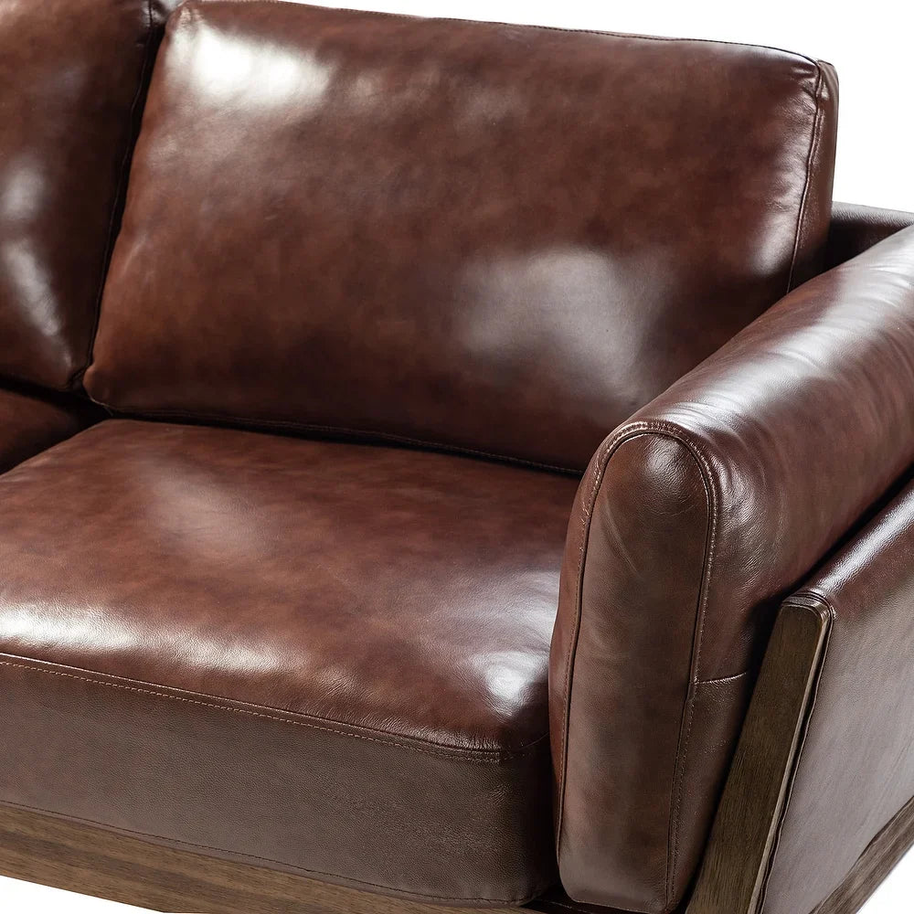 Yukon 74" Comfy Genuine Leather Arm Sofa with Removable Cushions