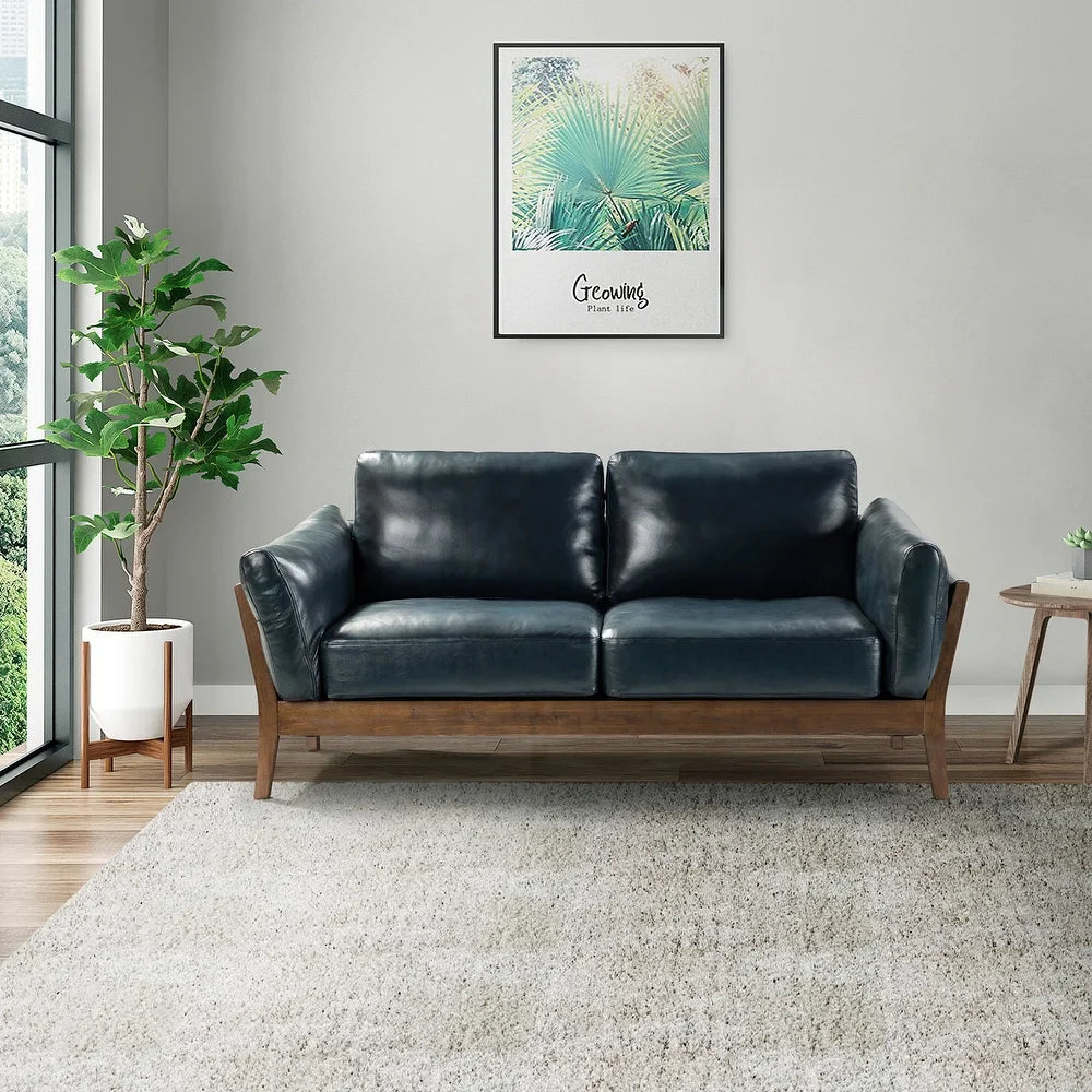 Yukon 74" Comfy Genuine Leather Arm Sofa with Removable Cushions