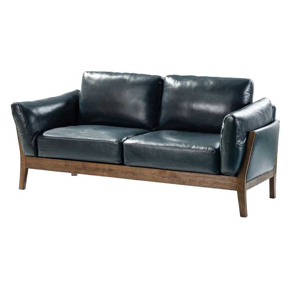 Yukon 74" Comfy Genuine Leather Arm Sofa with Removable Cushions