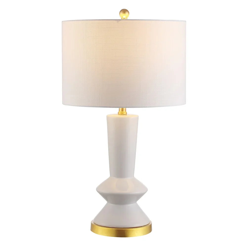 Zhou 27" Ceramic/Iron Contemporary Glam LED Table Lamp, White/Brass Gold