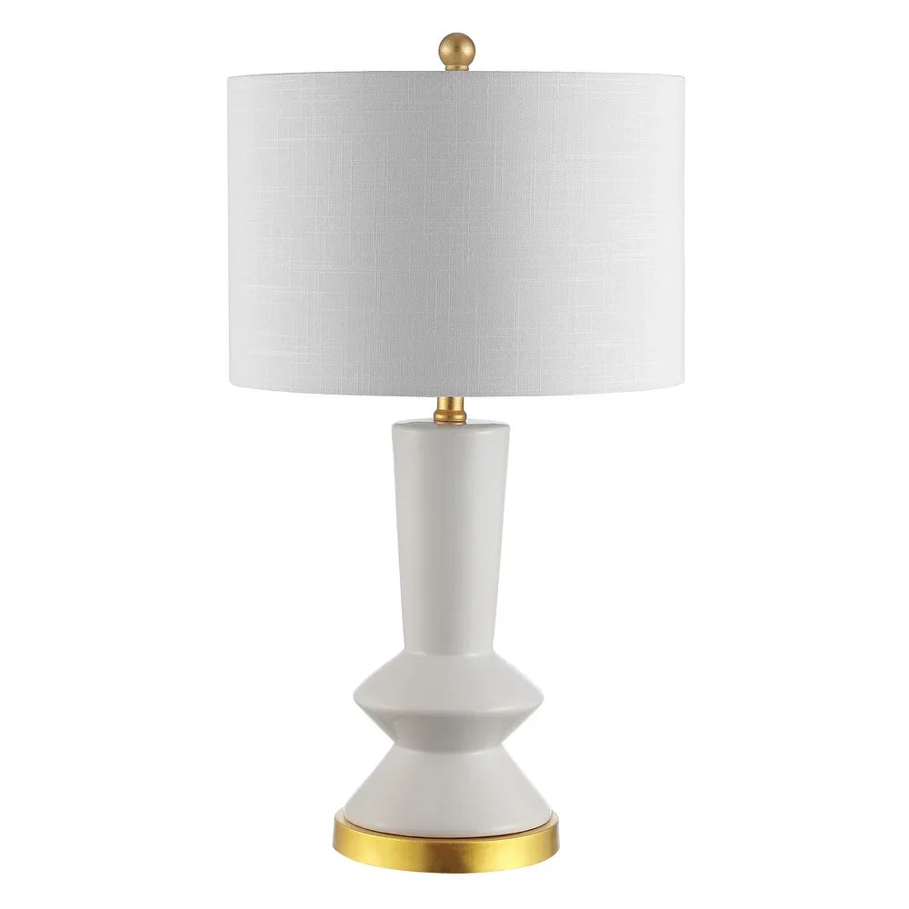 Zhou 27" Ceramic/Iron Contemporary Glam LED Table Lamp, White/Brass Gold