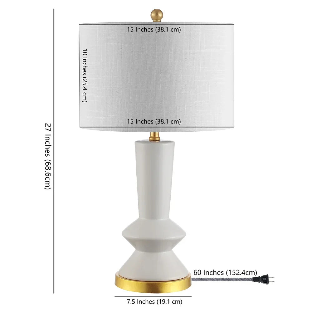 Zhou 27" Ceramic/Iron Contemporary Glam LED Table Lamp, White/Brass Gold