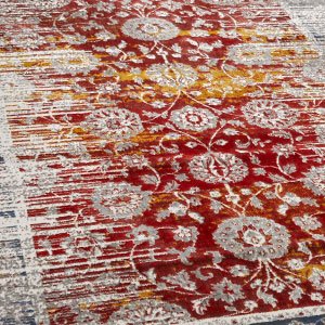Modern Floral Persian Design Red Blue Area Rug