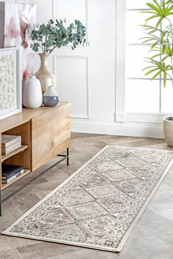 Transitional Panel Bordered Beige Soft Area Rug