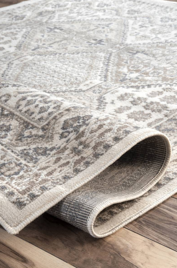 Transitional Panel Bordered Beige Soft Area Rug