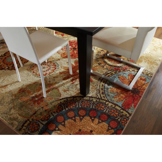 Multi-Color Floral Circle Area Rug Non-Slip