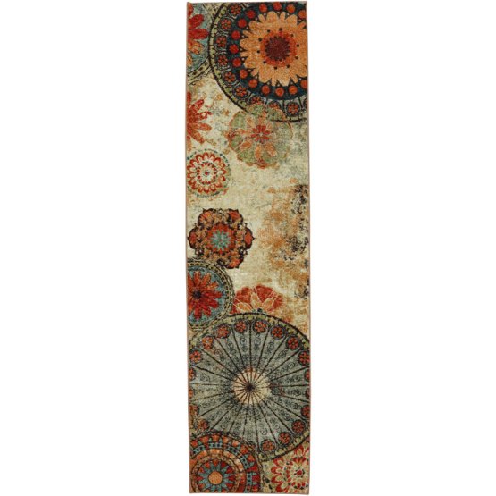 Multi-Color Floral Circle Area Rug Non-Slip