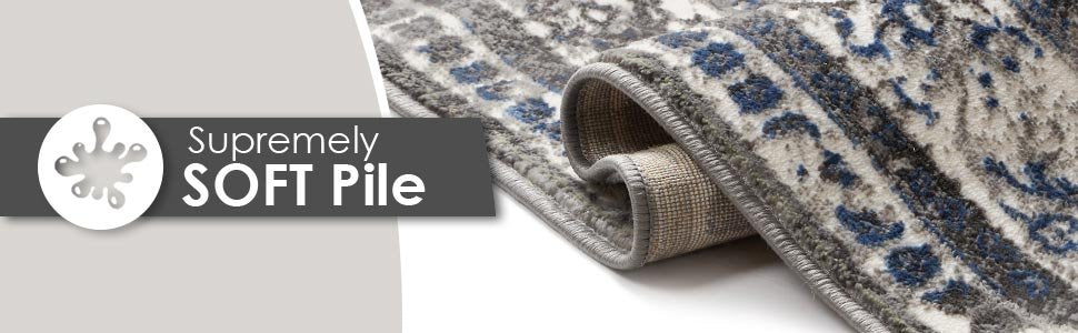 Modern Distressed Persian Design Grey Blue Area Rug