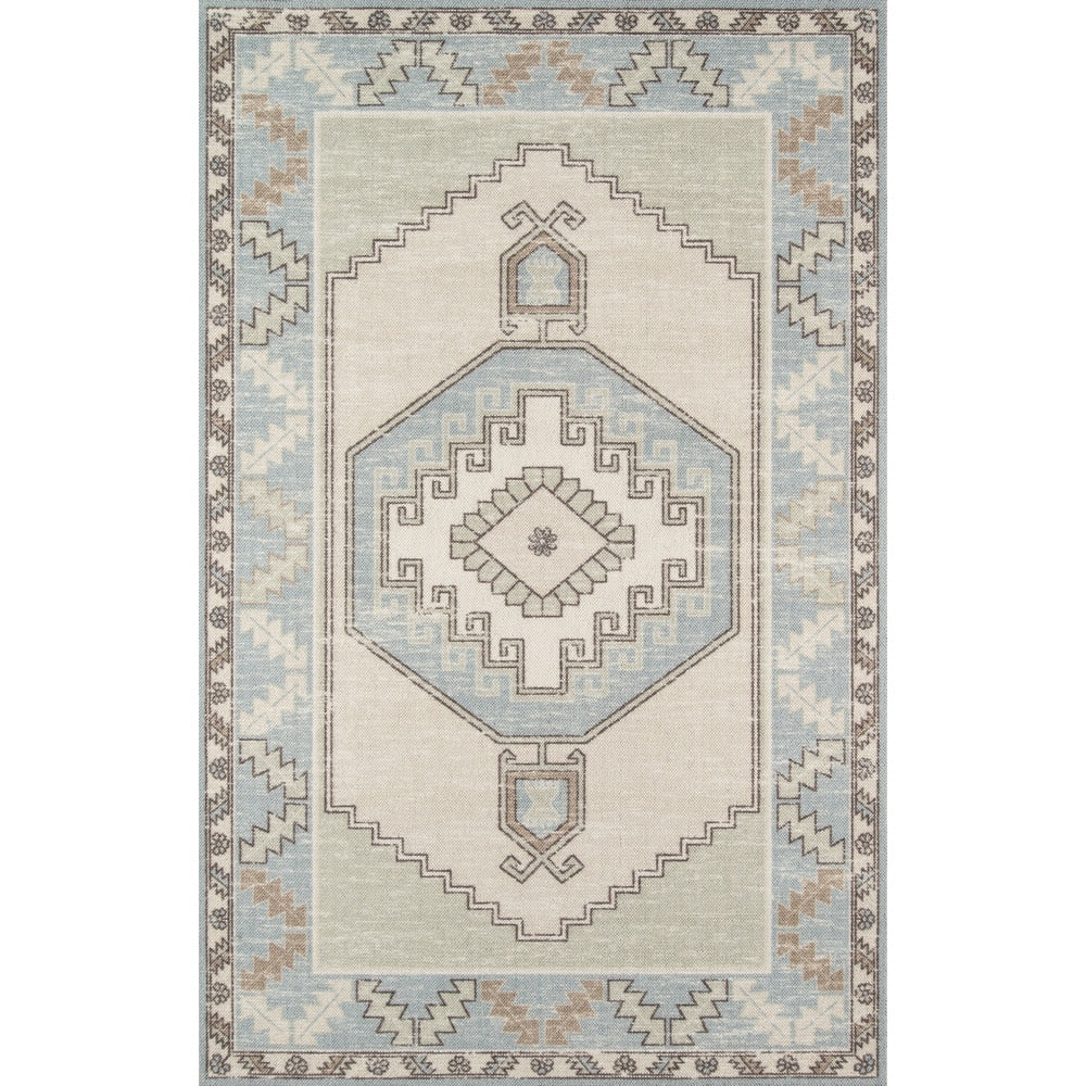 Anatolia Wool Blend Traditional Medallion Soft Area Rug Light Blue