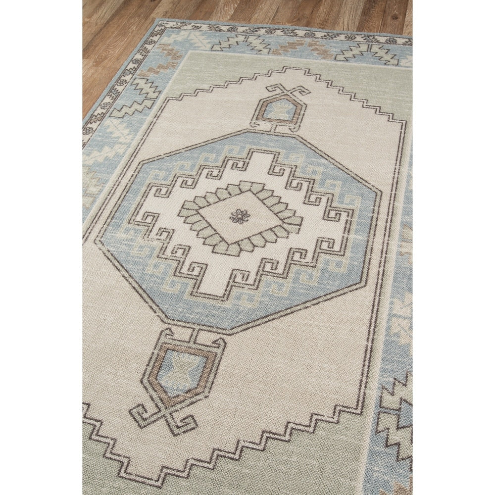 Anatolia Wool Blend Traditional Medallion Soft Area Rug Light Blue