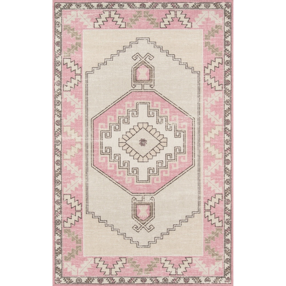 Anatolia Wool Blend Traditional Medallion Soft Area Rug Pink