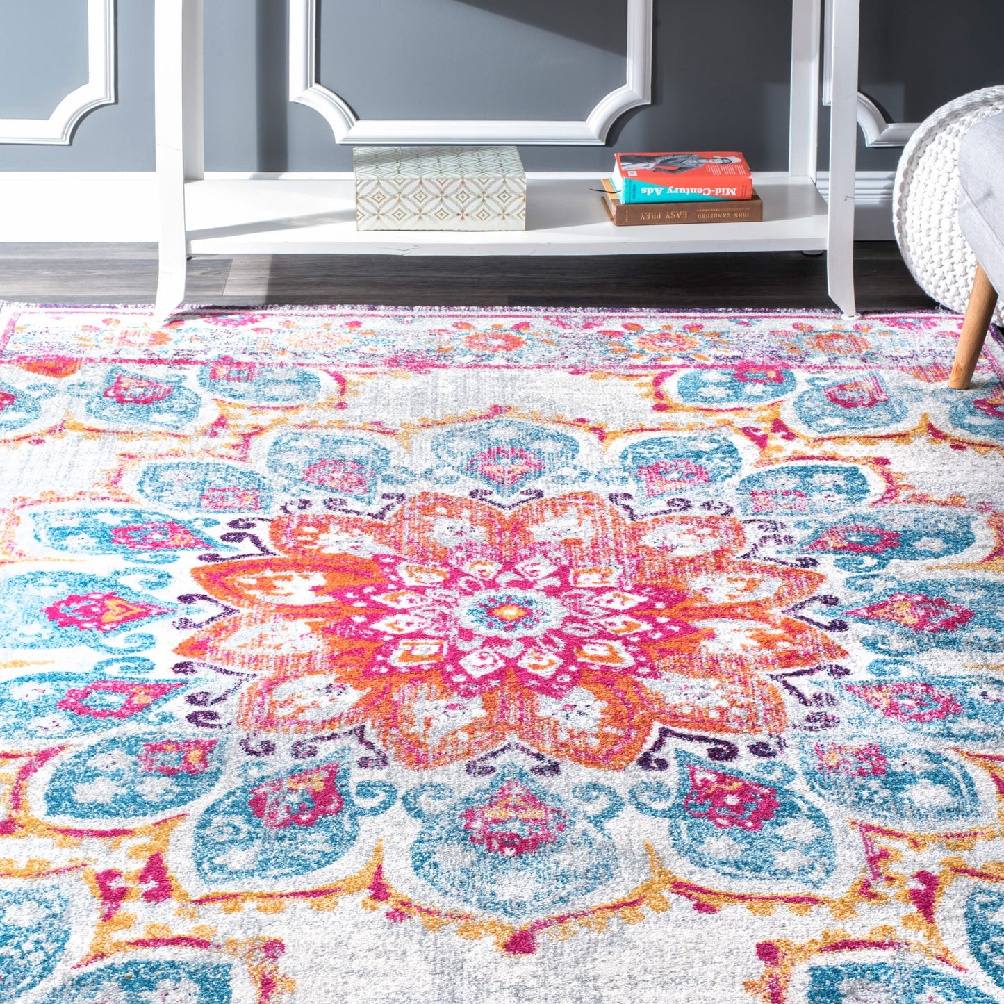 Floral Vintage Turquoise Pink Orange Area Rugs