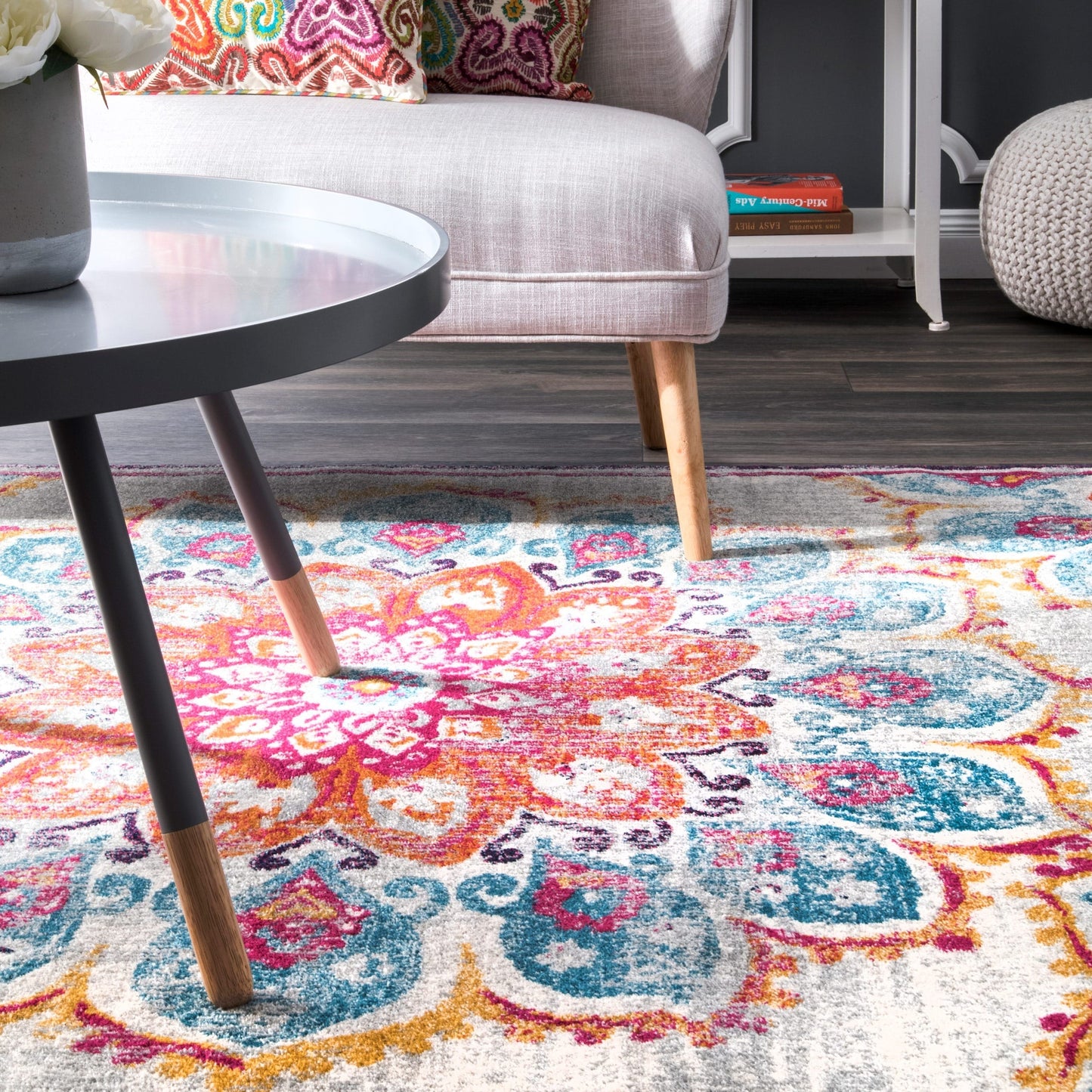 Floral Vintage Turquoise Pink Orange Area Rugs