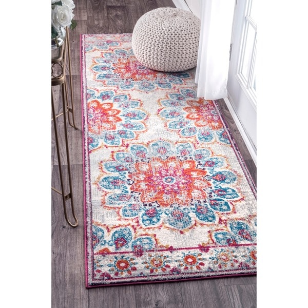 Floral Vintage Turquoise Pink Orange Area Rugs
