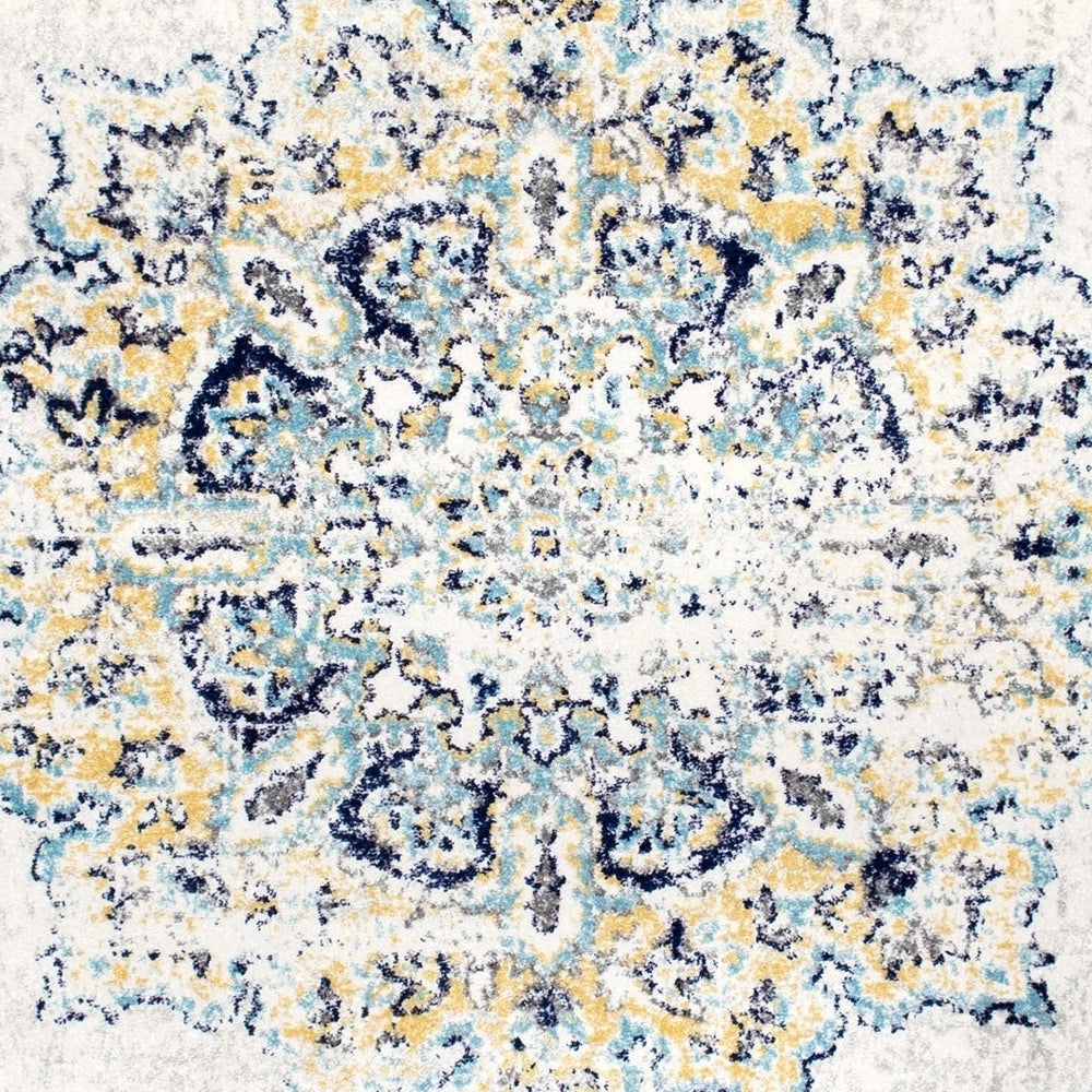 Vintage Persian Floral Ivory Blue Soft Area Rug