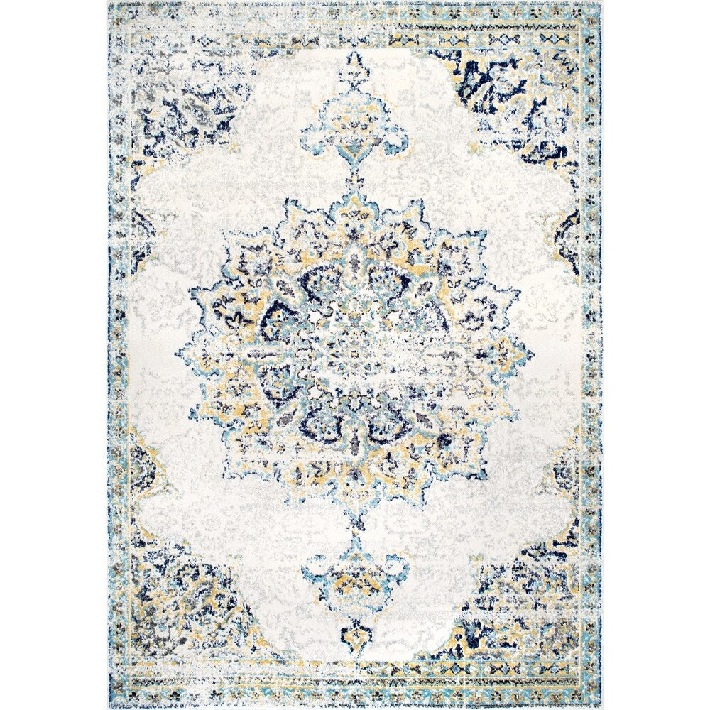 Vintage Persian Floral Ivory Blue Soft Area Rug