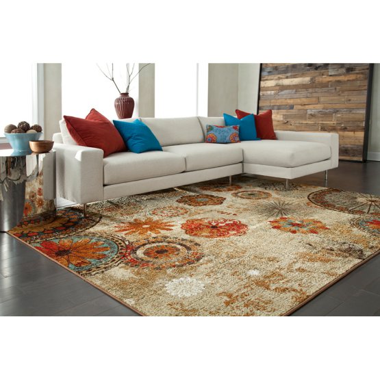 Multi-Color Floral Circle Area Rug Non-Slip